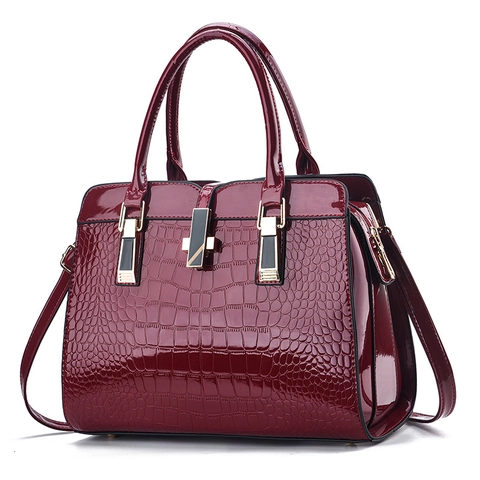 Glanzende Handtas Voor Dames Met Krokodillenpatroon Grote Capaciteit PU Leer Schoudertas Met Afneembare Riem Elegant Retro