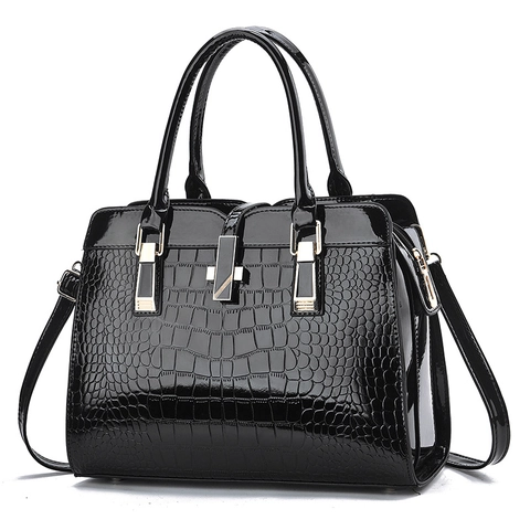 Glanzende Handtas Voor Dames Met Krokodillenpatroon Grote Capaciteit PU Leer Schoudertas Met Afneembare Riem Elegant Retro