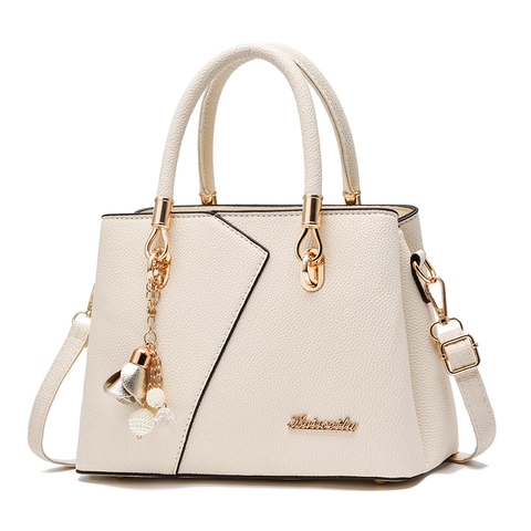 Borsa A Mano Da Donna In Pelle PU Con Motivo Lychee Grande Capacità Borsa A Tracolla Accessori Dorati Ciondolo Floreale