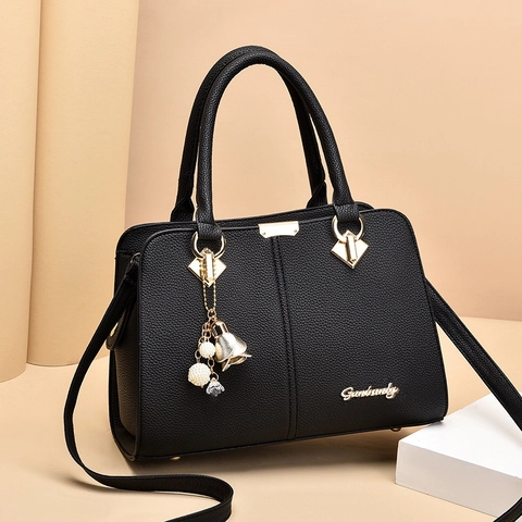 Women Lychee Texture PU Leather Handbag Large Capacity Multi Compartment Shoulder Crossbody Bag With Flower Artificial Pearl Pendant
