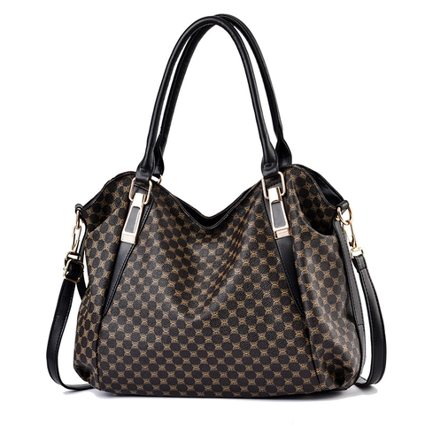 Women Tote Bag PU Leather Large Capacity Printed Floral Checker Pattern Top Handle Handbag Fashion Shoulder Crossbody Bag