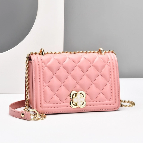 Quilted Crossbody Bag Women PU Leather Gradient Gold Chain Strap Square Shoulder Bag Elegant Floral Metal Lock Versatile