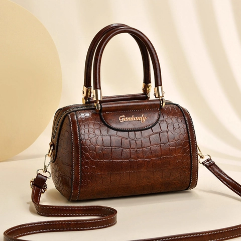 Borsa Boston Vintage Con Motivo Coccodrillo Grande Capacità Pelle PU Borsa A Mano Tracolla Da Donna Retro Elegante