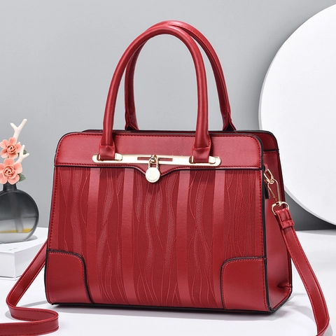 Women Handbag Wave Textured PU Leather Large Capacity Shoulder Crossbody Bag With Gold Hardware Top Handle Elegant