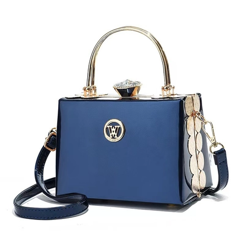 Elegant Patent PU Leather Evening Handbag With Metal Handle And Crystal Clasp Vintage Mini Party Crossbody Bag