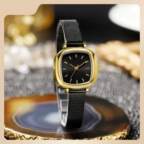 Women Quartz Watch Square Dial Stainless Steel Mesh Band Waterproof Fashion Casual Elegant Wristwatch