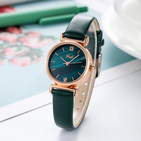 Women Fashion Quartz Watch With Leather Strap Starry Sky Marble Dial Waterproof Rose Gold Case Elegant Casual Timepiece