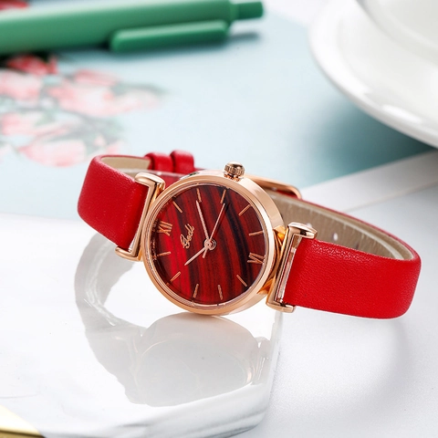 Women Fashion Quartz Watch With Leather Strap Starry Sky Marble Dial Waterproof Rose Gold Case Elegant Casual Timepiece