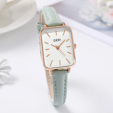 Dames Quartz Horloge Rechthoekige Kast Leren Band Minimalistisch Analoog Display Retro Daily Water Resistant