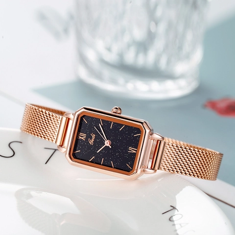 Orologio Al Quarzo Da Donna Cassa Rettangolare Cinturino In Maglia Milanese Resistente All'acqua Retro Elegante Lusso