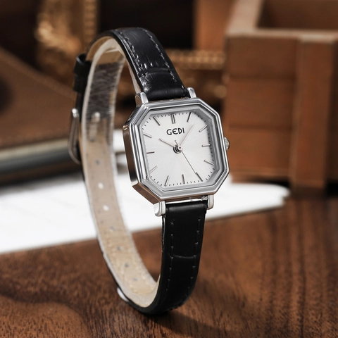 Reloj De Cuarzo Octagonal Retro Para Mujer Esfera Cuadrada Pequeña Simple Correa De Cuero PU Impermeable Elegante