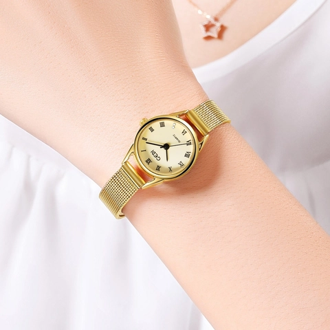 Women Quartz Watch Vintage Roman Numeral Scale Small Dial Alloy Case Mesh And Leather Strap Rhinestone Retro Fashion Wristwatch