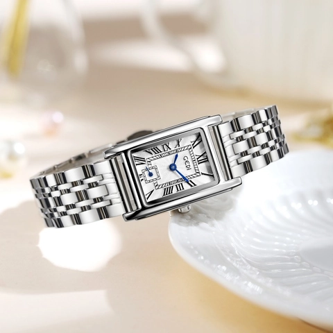 Orologio Quarzo Donna Cinturino Acciaio Inossidabile Cassa Rettangolare Numeri Romani Impermeabile Vintage Elegante