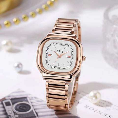 Women Quartz Watch Stainless Steel Strap Elegant Square Dial Waterproof Casual Luxury Minimalist Wristwatch For Ladies
