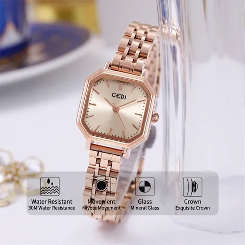 Montre Quartz Femme Mode Cadran Octogonal Bracelet Acier Inoxydable Étanche Élégante Luxe Montre Bracelet Minimaliste Pour Dames