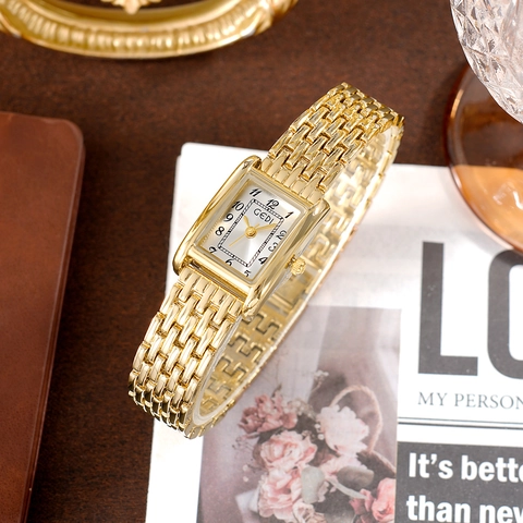 Montre à Quartz Rectangulaire Élégante Vintage GEDI pour Femmes Étanche Bracelet en Chaîne Métallique en Alliage de Zinc Bijoux de Mode