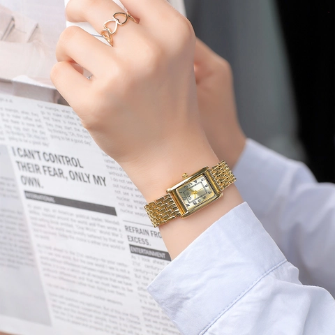 Retro Rectangular Quartz Watch Women Stainless Steel Strap Zinc Alloy Case Waterproof Elegant Vintage Ladies Wristwatch