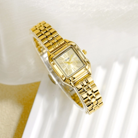 Women Quartz Watch Luxury Square Dial Roman Numerals Stainless Steel Strap Vintage Elegant Waterproof Wristwatch