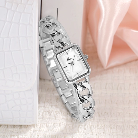 Orologio Al Quarzo Da Donna Quadrante Rettangolare Lega Di Zinco Bracciale A Catena Minimalista Lusso Impermeabile
