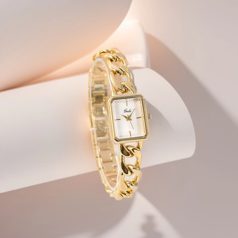 Orologio Al Quarzo Da Donna Elegante Quadrante Rettangolare Bracciale A Catena Stile Lega Di Zinco Lusso Vintage
