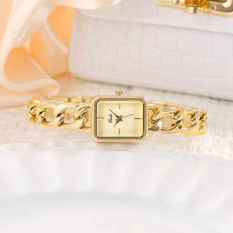 Orologio Al Quarzo Da Donna Elegante Quadrante Rettangolare Bracciale A Catena Stile Lega Di Zinco Lusso Vintage