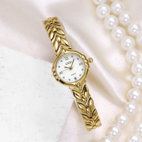 Ladies Quartz Watch Elegant Wheat Leaf Link Bracelet Metal Strap Dial With Date Waterproof Retro Fashion Wristwatch