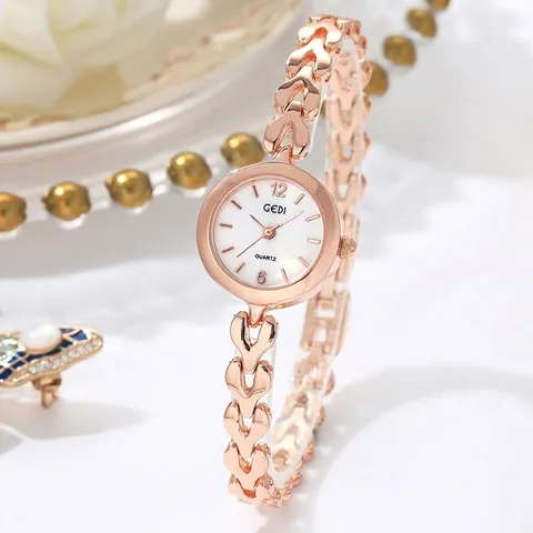 Reloj de Pulsera con Eslabones de Corazón para Mujer Minimalista Oro Rosa Plata Cuarzo Impermeable Esfera Pequeña Joyería