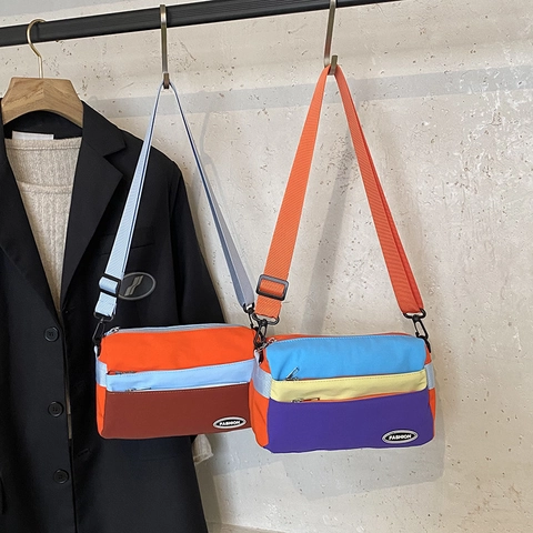 Nylon Color Block Kids Crossbody Bag Adjustable Strap Multiple Zipper Pockets Casual Lightweight Shoulder Bag