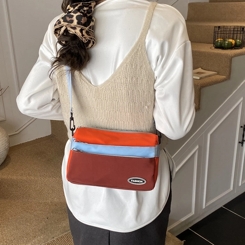Nylon Color Block Kids Crossbody Bag Adjustable Strap Multiple Zipper Pockets Casual Lightweight Shoulder Bag