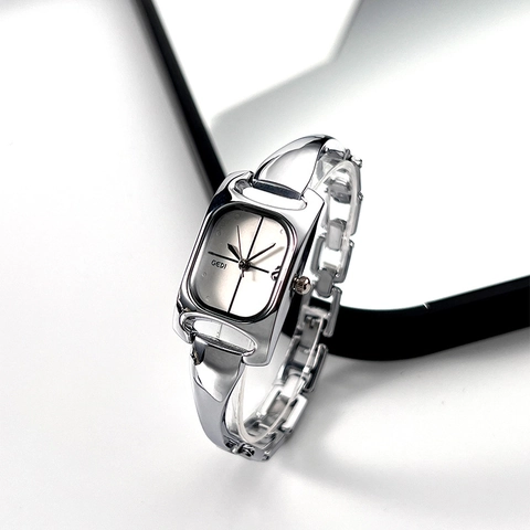 Orologio Da Polso Al Quarzo Da Donna Quadrante Rettangolare Elegante Metallo Argentato Minimalista Chic Stile Di Lusso Impermeabile