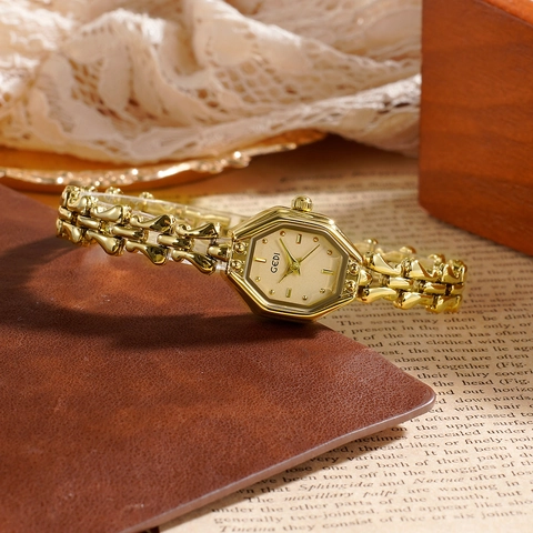 Montre À Quartz Pour Femme Vintage Cadran Octogonal Bracelet En Alliage Élégant Luxe Montre Étanche Pour Dame