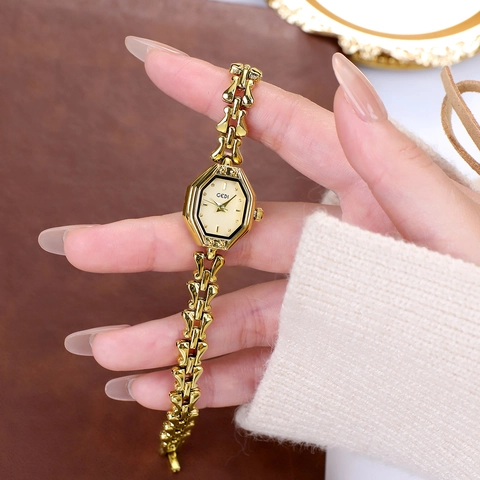 Montre À Quartz Pour Femme Vintage Cadran Octogonal Bracelet En Alliage Élégant Luxe Montre Étanche Pour Dame