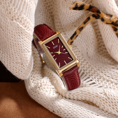 Orologio Al Quarzo Rettangolare Donna Stile Minimalista Vintage Cinturino In Pelle Cassa In Lega Impermeabile Elegante