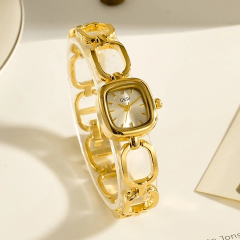 Orologio Quarzo Donna Bracciale A Catena Lega Zinco Lusso Piccolo Quadrante Quadrato Retrò Elegante Analogico Da Polso
