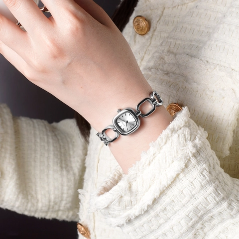 Women Quartz Watch Luxury Vintage Square Dial Elegant Alloy Chain Link Bracelet Strap Fashion Wristwatch Water Resistant