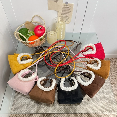 Petit Sac À Bandoulière Pour Femme En Suédine Avec Garniture En Laine D'agneau Synthétique Style Français Rétro Minimaliste Automne Hiver