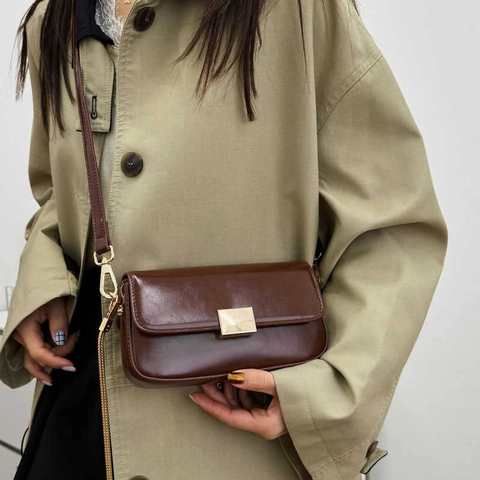 Women Shoulder Bag PU Leather Metal Lock Small Square Crossbody Bag Elegant Chain Strap Commuter Minimalist Handbag