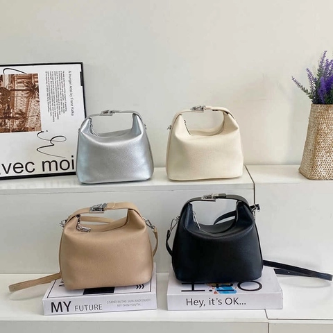 Women PU Leather Litchi Grain Shoulder Bag Small Korean Style Crossbody Handbag For Daily Commute Office Solid Color