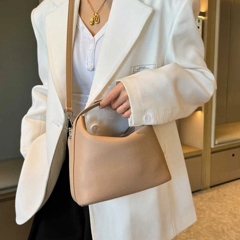 Women PU Leather Litchi Grain Shoulder Bag Small Korean Style Crossbody Handbag For Daily Commute Office Solid Color