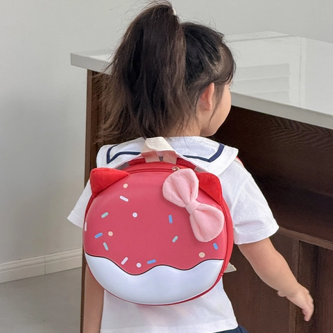 Kids Cartoon Donut Hard Shell Backpack Cute Cat Ears Plush Bow Kindergarten School Bag Oxford Cloth EVA Material