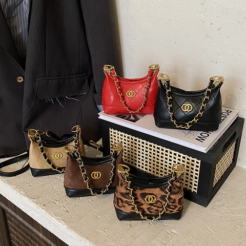 Kids Mini Shoulder Bag Quilted PU Leather Leopard Print Trendy Chain Strap Crossbody Purse For Boys And Girls