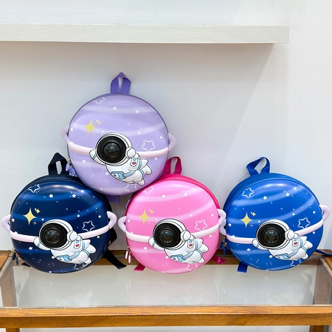 Kids Backpack Astronaut Space Theme Round EVA Hard Shell School Bag For Kindergarten Boys Girls Waterproof Cartoon