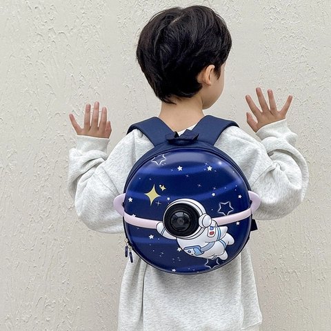 Kids Backpack Astronaut Space Theme Round EVA Hard Shell School Bag For Kindergarten Boys Girls Waterproof Cartoon