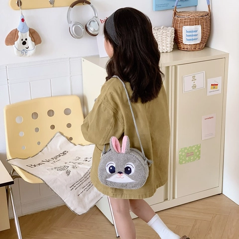 Kids Plush Crossbody Bag Cute Cartoon Animal Sherpa Fleece Small Shoulder Purse For Toddler Girls Lightweight Soft