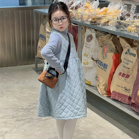 Mini Bolso Bandolera Acolchado Para Niños Cuero PU Denim Color De Contraste Elegante Bolso De Mano Para Niñas