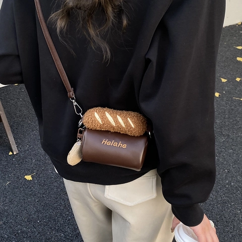 Kinder Mini Cilinder Schoudertas PU Leer Schattig Pluche Baguette Handvat Koekje Hanger Cartoon Crossbody Tas Nieuwigheid