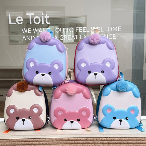Sac À Dos Pour Enfants Ours Relief Coque Rigide EVA Oxford Respirant Maternelle Tout-petit Dessin Animé Mignon Avec Pompon