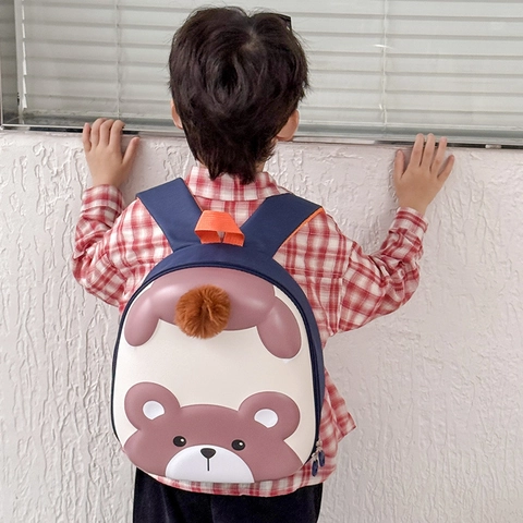 Sac À Dos Pour Enfants Ours Relief Coque Rigide EVA Oxford Respirant Maternelle Tout-petit Dessin Animé Mignon Avec Pompon