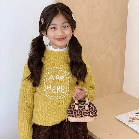 Kids Mini Shell Shoulder Bag Leopard Print PU Leather Metal Chain Top Handle Trendy Crossbody Bag