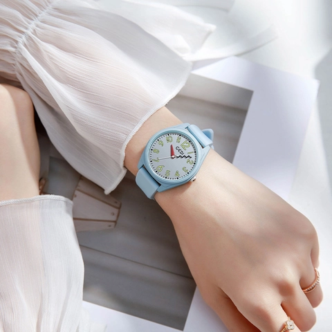 Damen Quarzuhr Silikonarmband Wasserdicht Bonbonfarben Dopamin Stil Student Freizeit Armbanduhr Legierungsgehäuse